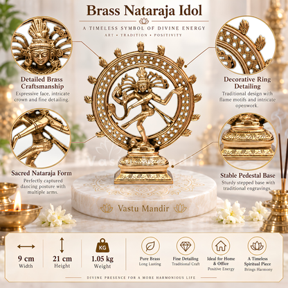 Brass Nataraja Idol Vastu Remedy for Creative Energy, Spiritual Balance and Cosmic Harmony for Home Temple, Office and Living Room Decor | 9 x 21 cm | 1.05 kg
