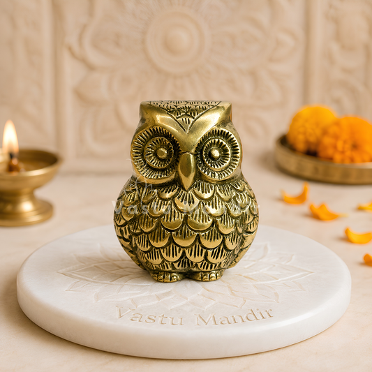 Brass Owl Idol Vastu Remedy for Wisdom, Wealth Guidance and Intuitive Clarity for Home, Office and Study Table Placement | 6 x 9 cm | 620 gm