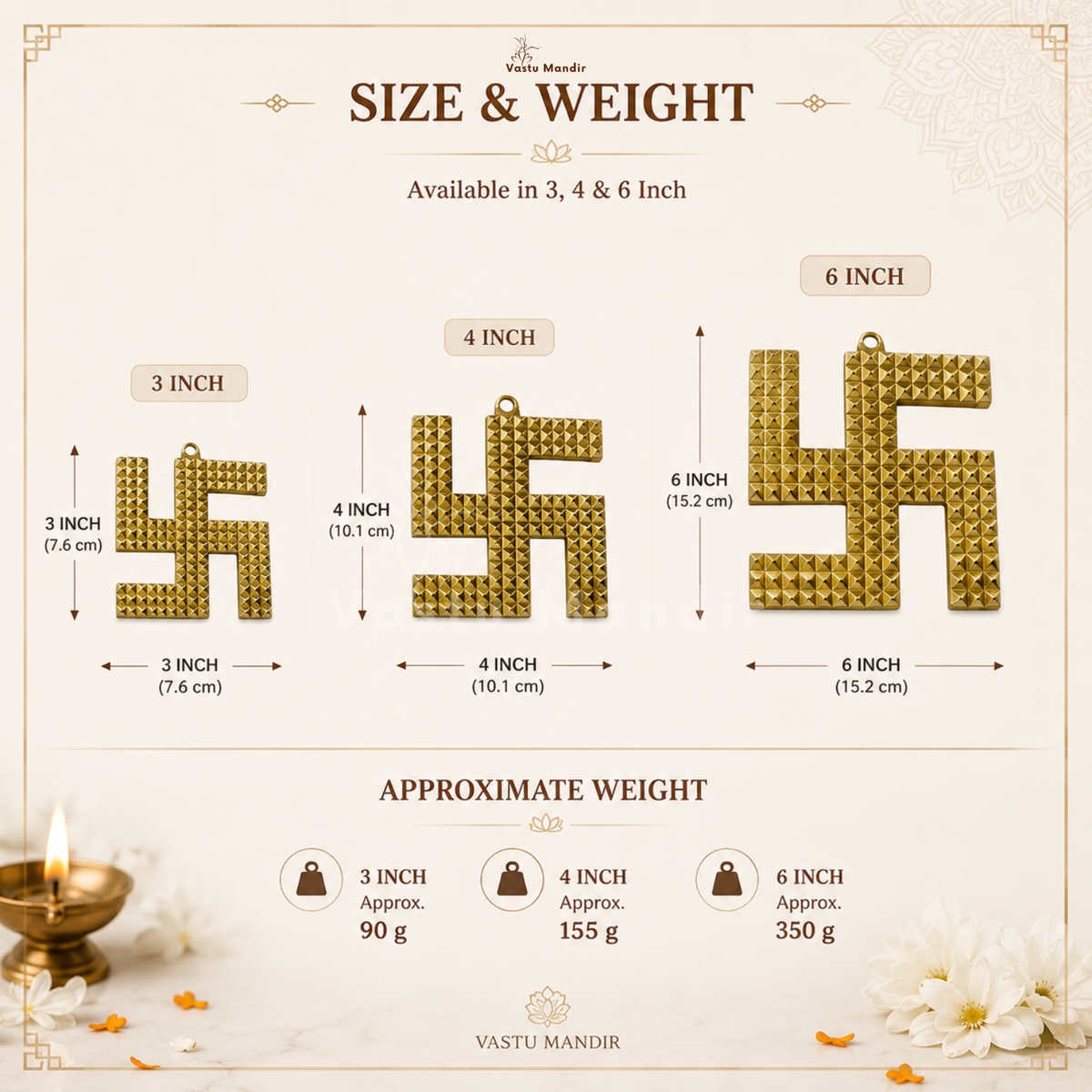 Brass pyramid swastik displayed on a decorative sacred plate