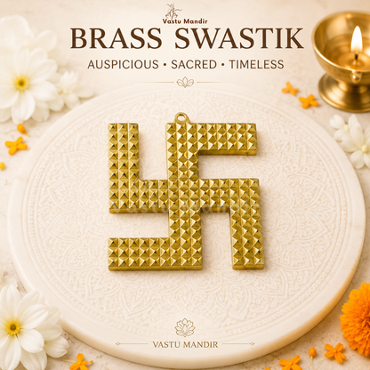Angled view of the brass pyramid swastik showing its depth