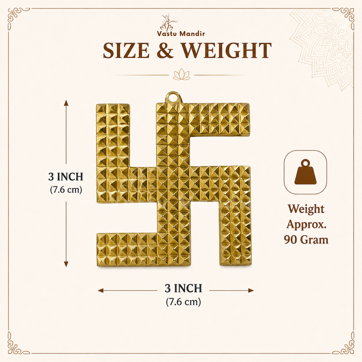 Brass swastik product detail highlighting the polished finish