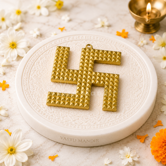 Brass pyramid swastik shown in a clean front product view