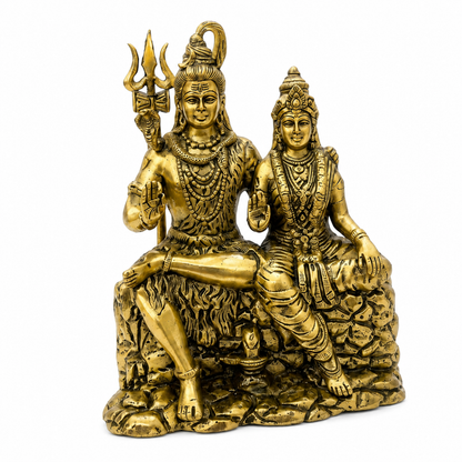 Brass Shiv Parvati idol front view isolated on white background