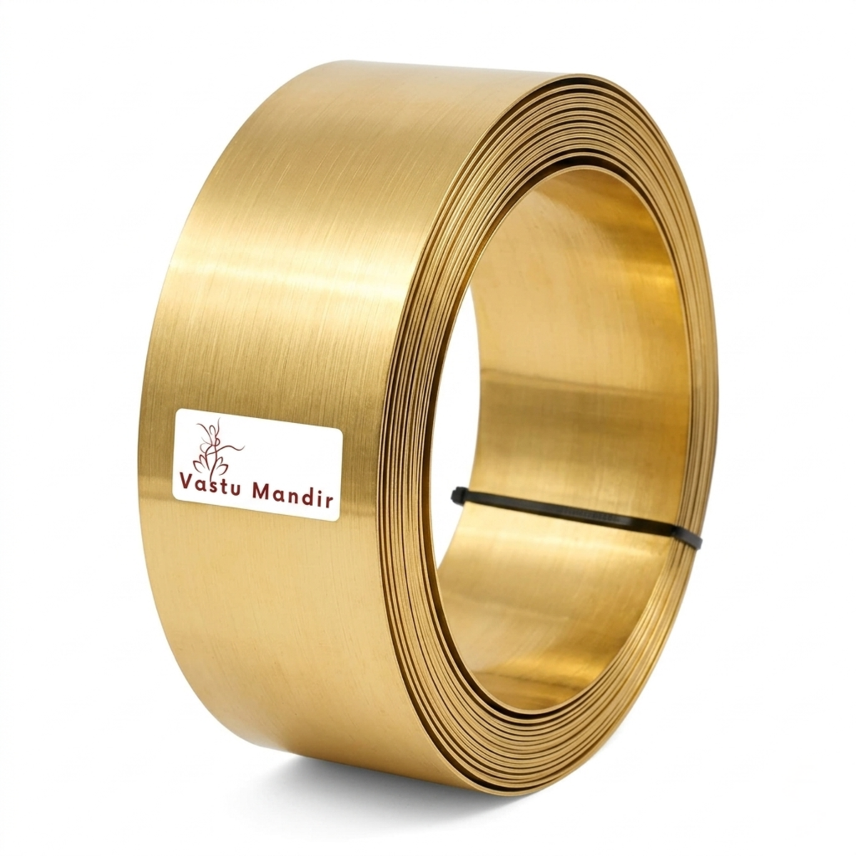 Upright pure brass Vastu strip roll with branded label on white