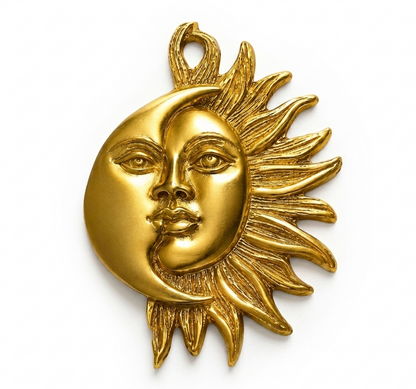 Brass Sun and Moon wall hanging alternate front view isolated on white background