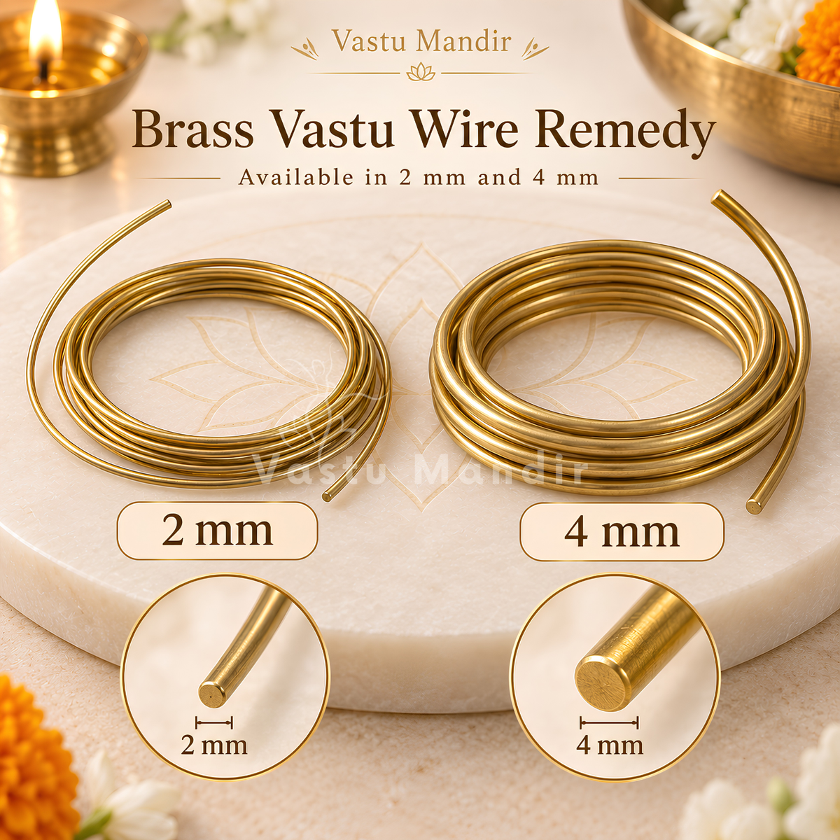 Pure Brass Wire – Vastu Remedy for South-West Stability & Relationship Balance | Ideal for Financial Thresholds | 2 & 4 mm Diameter