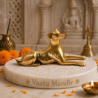 Brass Dog Idol Vastu Remedy for Protection, Loyalty and Security Energy for Home and Office | 11.5 x 23 cm | 0.990 kg