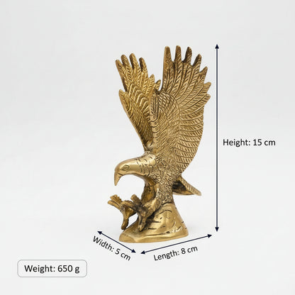 Brass Eagle Idol on a white background with Size lines and weight