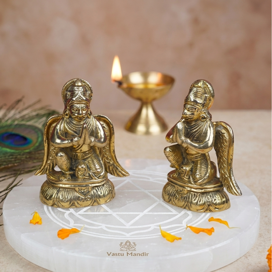 Brass Lord Garud Dev Ji idol two Garud Dev idols displayed together on a sacred plate