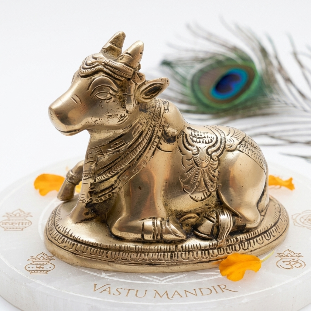 Southwest Stability Brass Nandi Bull Vastu Remedy 14x7.5x11 cm | Vastu Mandir

