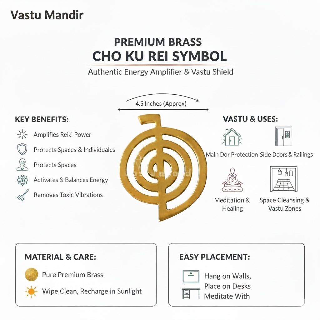 Brass cho ku rei symbol infographic summarising visible product features