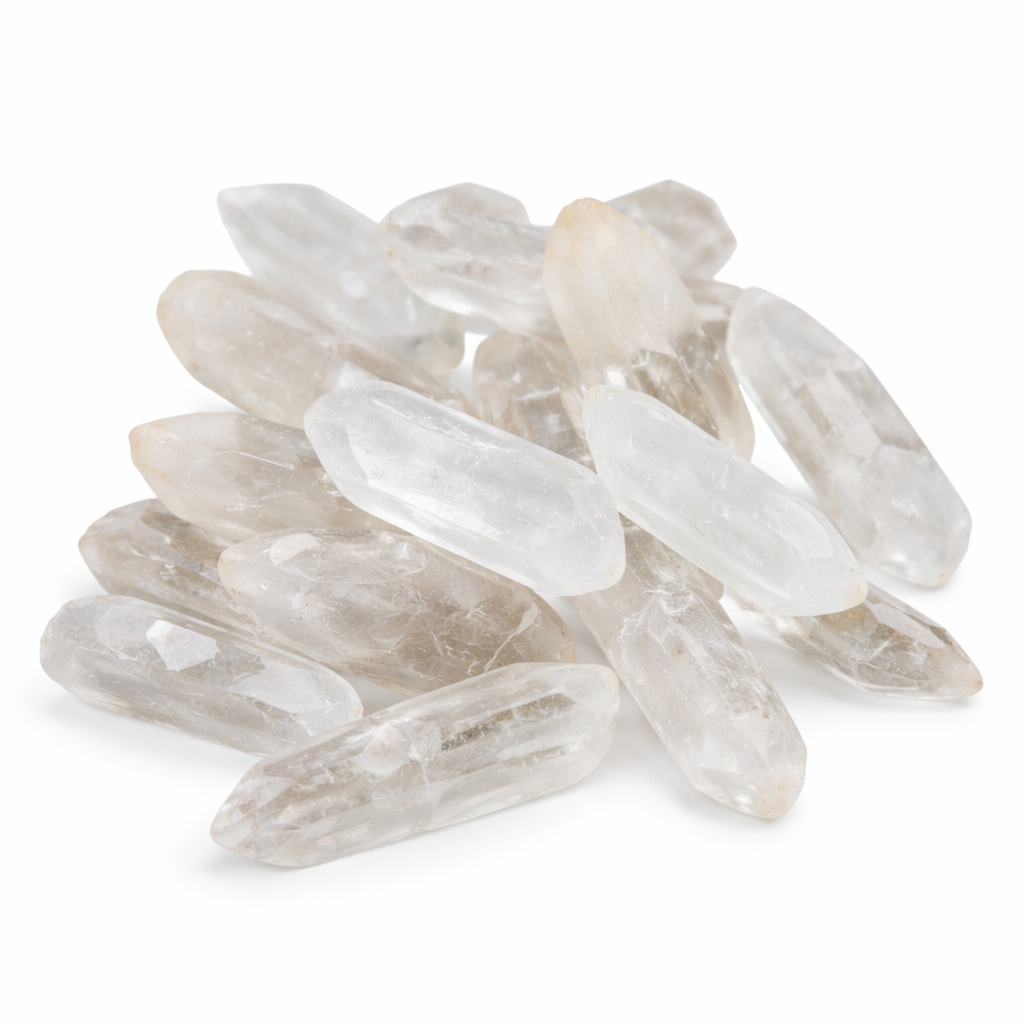 Clear Quartz Hexa Chips on a white background