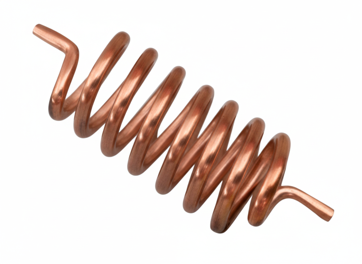 Copper spring on a white background