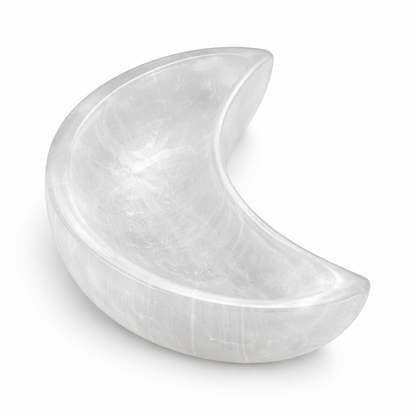 Selenite crescent moon-shaped Bowl on a white background