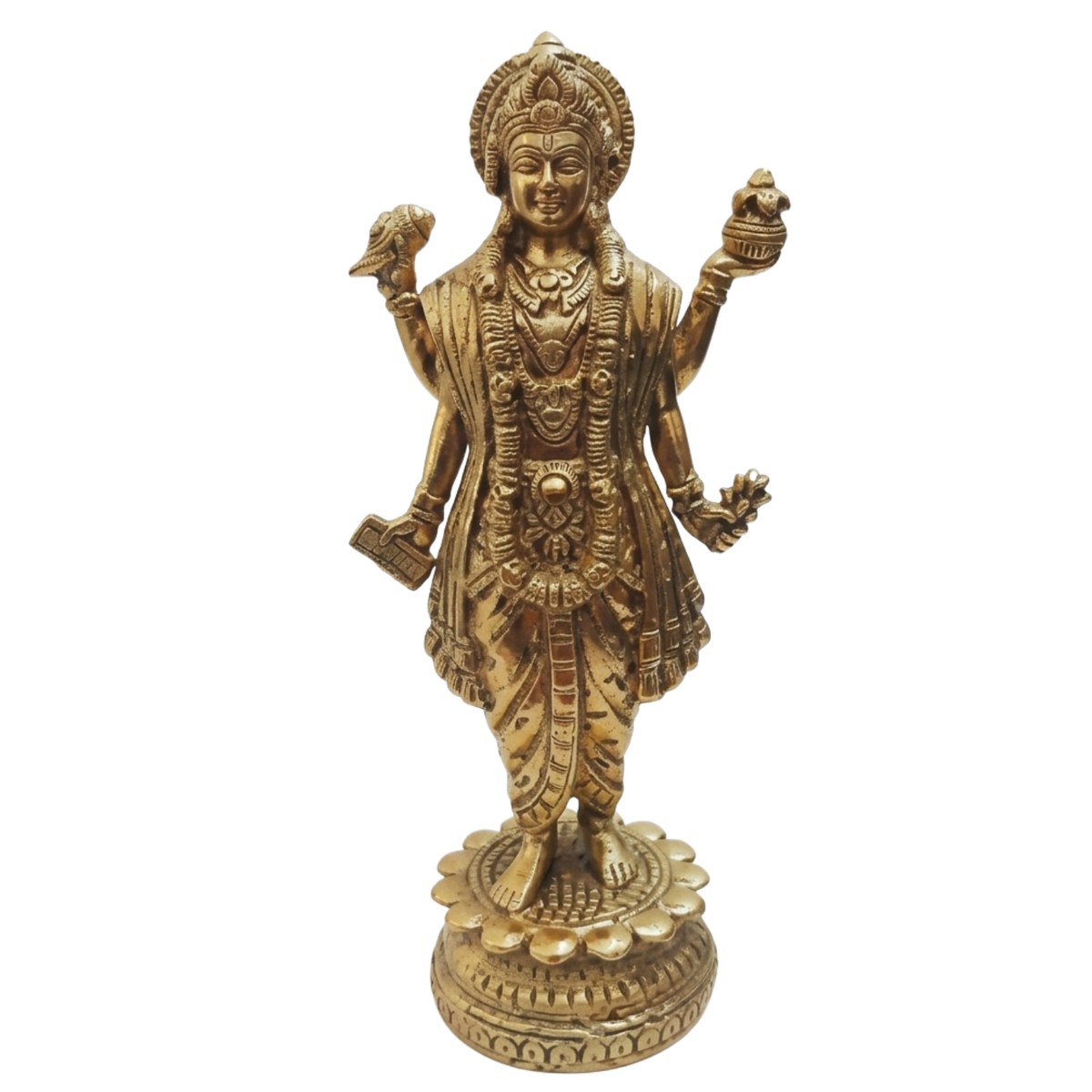 Brass Dhanvantri idol front view isolated on white background