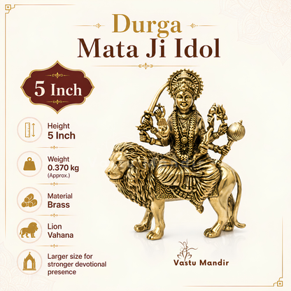 Durga Mata Ji brass idol dimension and weight infographic for the larger idol