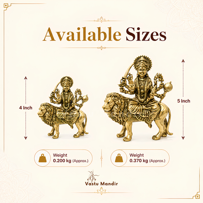 Durga Mata Ji brass idol close-up of the face, crown and arm details