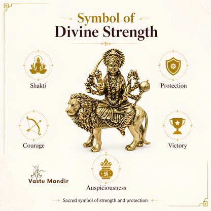 Durga Mata Ji brass idol displayed in a home temple setting
