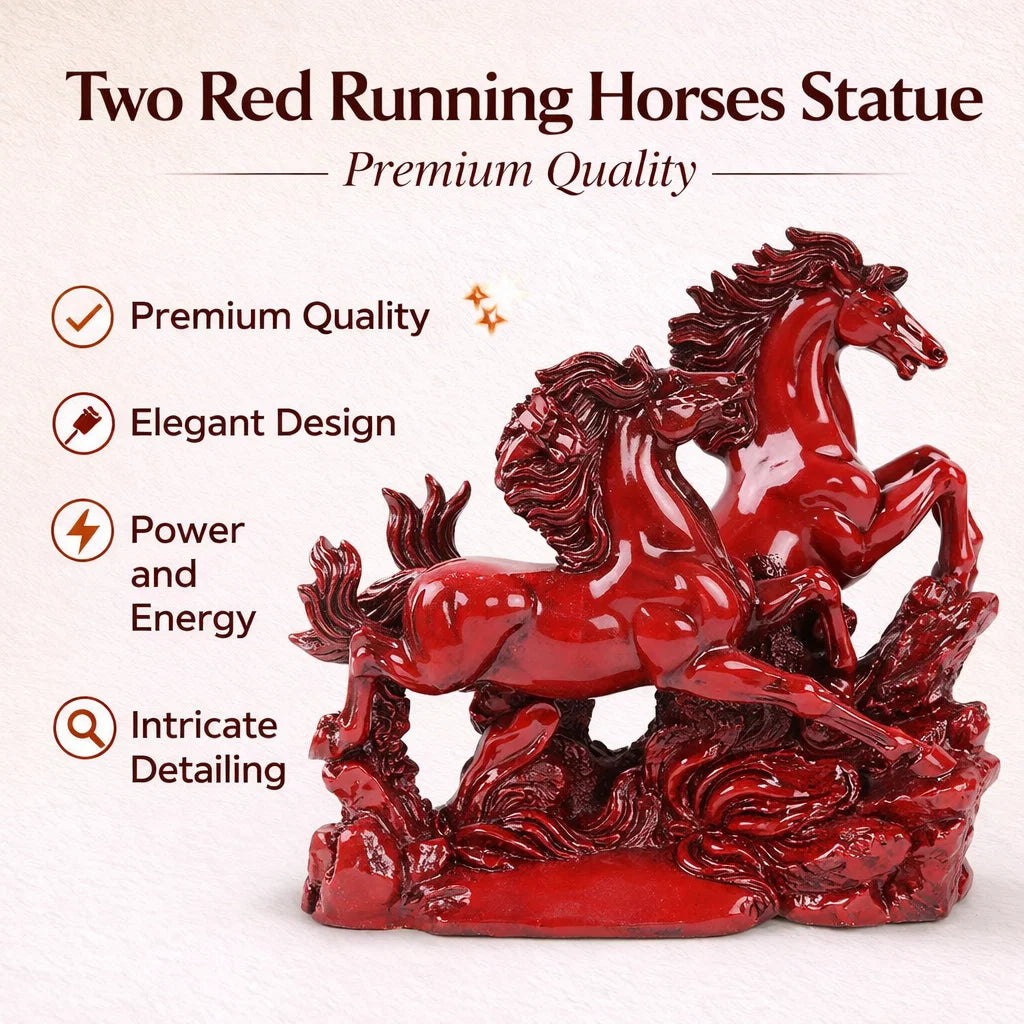 Dynamic red running horses resin sculpture for home and office decor