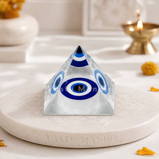 Nazar Raksha (Evil Eye) Pyramid Vastu Remedy for Home Protection, Aura Cleansing and Emotional Security with Evil Eye Shield for Entrance and Living Spaces | 8 cm | 140 g