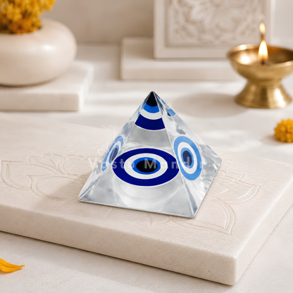 Nazar Raksha (Evil Eye) Pyramid Vastu Remedy for Home Protection, Aura Cleansing and Emotional Security with Evil Eye Shield for Entrance and Living Spaces | 8 cm | 140 g