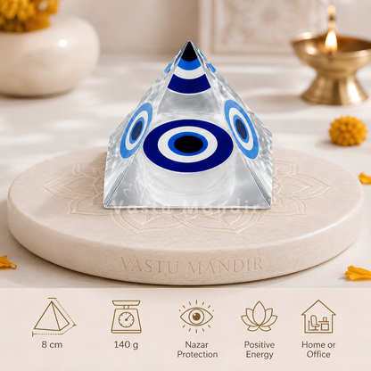 Nazar Raksha (Evil Eye) Pyramid Vastu Remedy for Home Protection, Aura Cleansing and Emotional Security with Evil Eye Shield for Entrance and Living Spaces | 8 cm | 140 g
