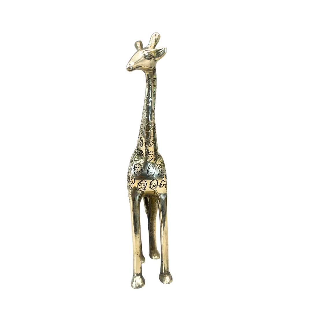 Brass giraffe idol front view isolated on white background