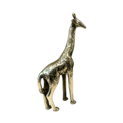 Brass giraffe idol rear three-quarter view isolated on white background