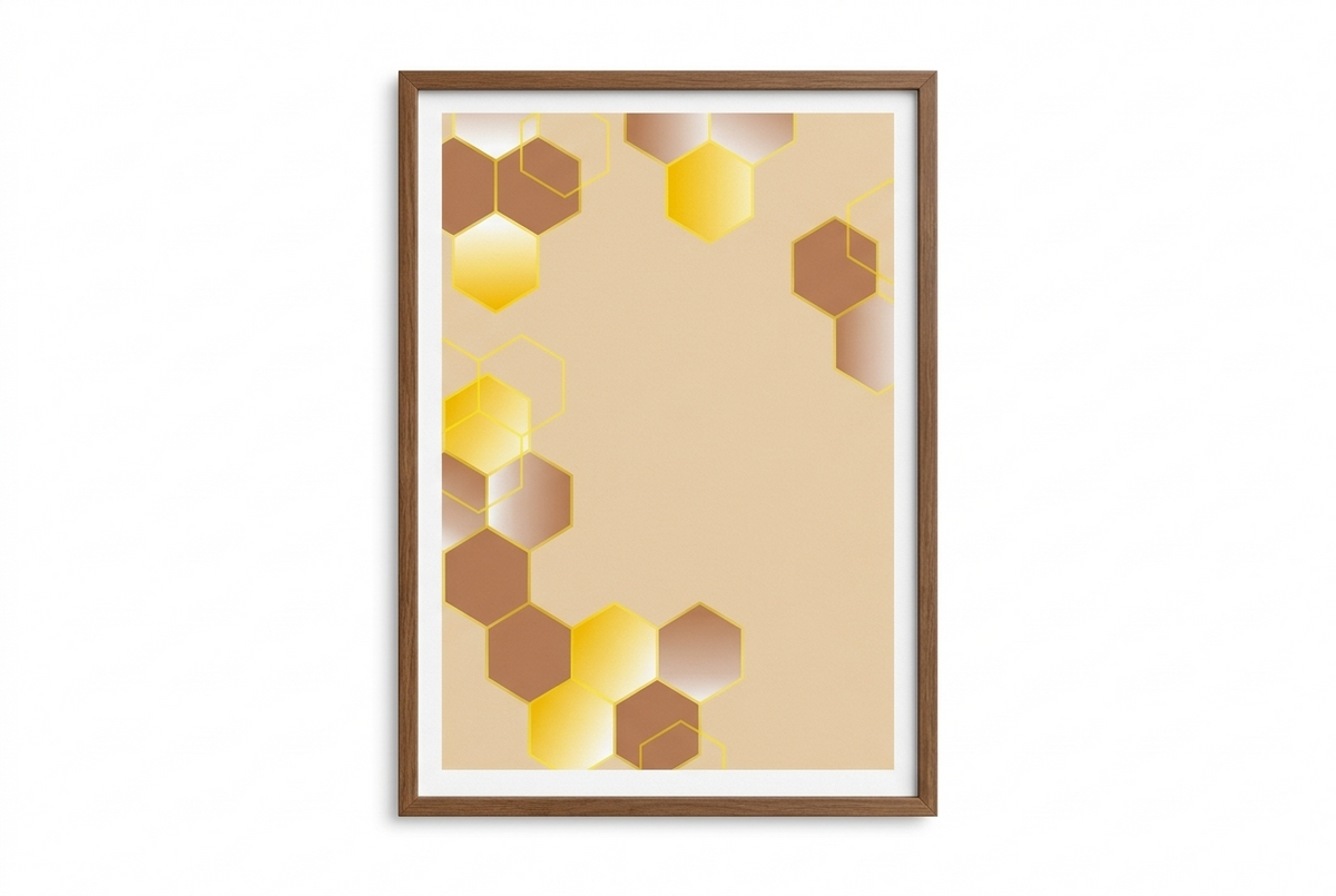 Hexagon honeycomb wall art centred in a white-background product photograph