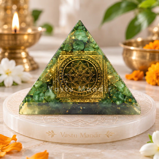 Green Mica Shree Yantra Pyramid Vastu Remedy for Health Support, Emotional Healing and Heart Chakra Balance for Home, Meditation and Healing Spaces | 6.5 cm | 120 g