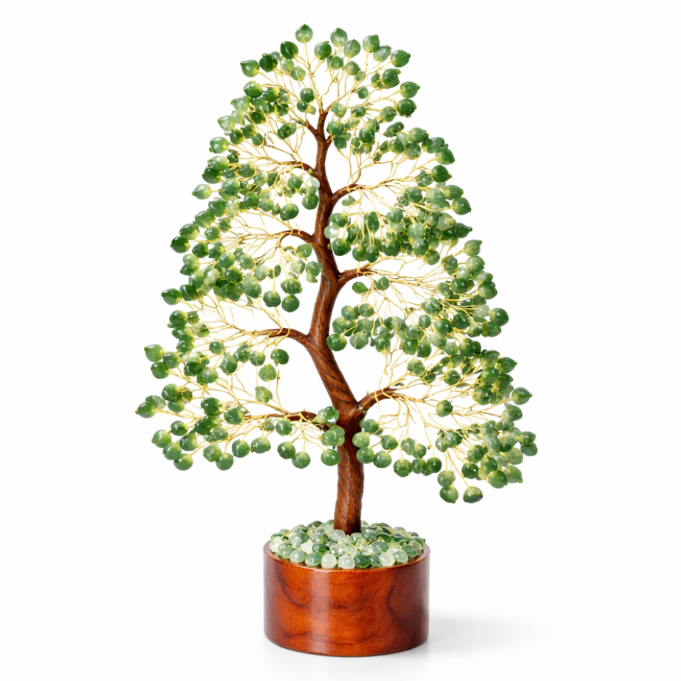 Green Aventurine Money Tree | 600 Beads | 12 Inch on a white background