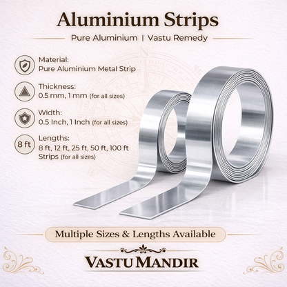 Aluminium Vastu strip infographic showing product specifications on a white background