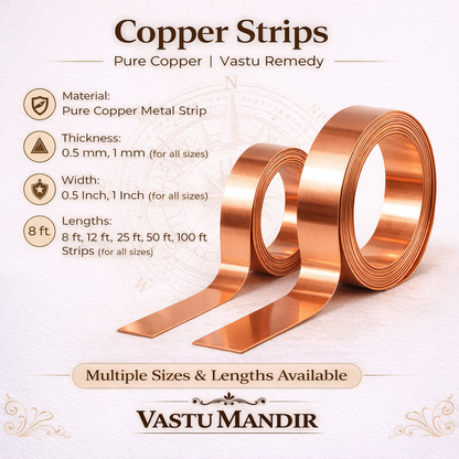Copper Vastu strip product specifications on a branded white-background graphic