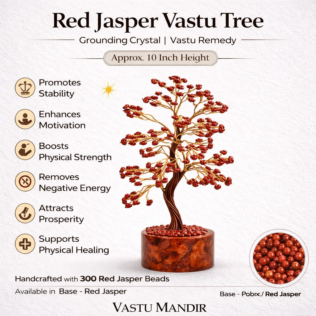 Red Jasper Vastu Tree with 
text on a white background