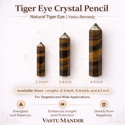 Tiger Eye Crystal Pencils with sizes 2-3 inch, 3-4 inch, and 4-5 inch on a white background.