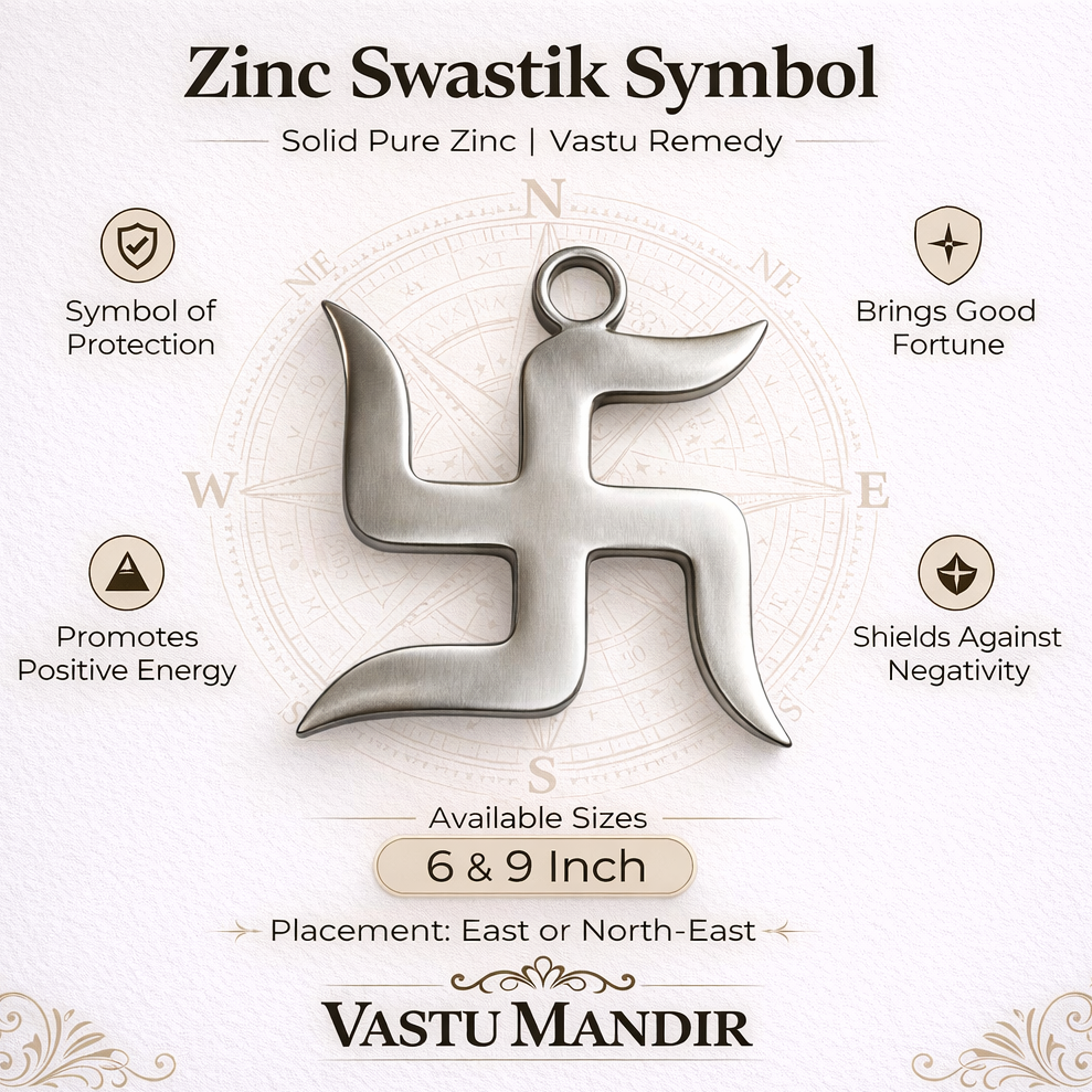 Zinc Swastik Symbol with its properties and benefits on a white background