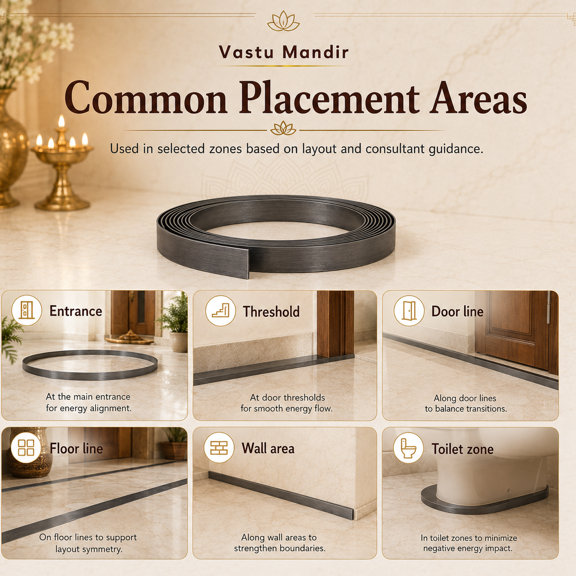 Iron Vastu strip placement guide for entrances, thresholds and floor lines