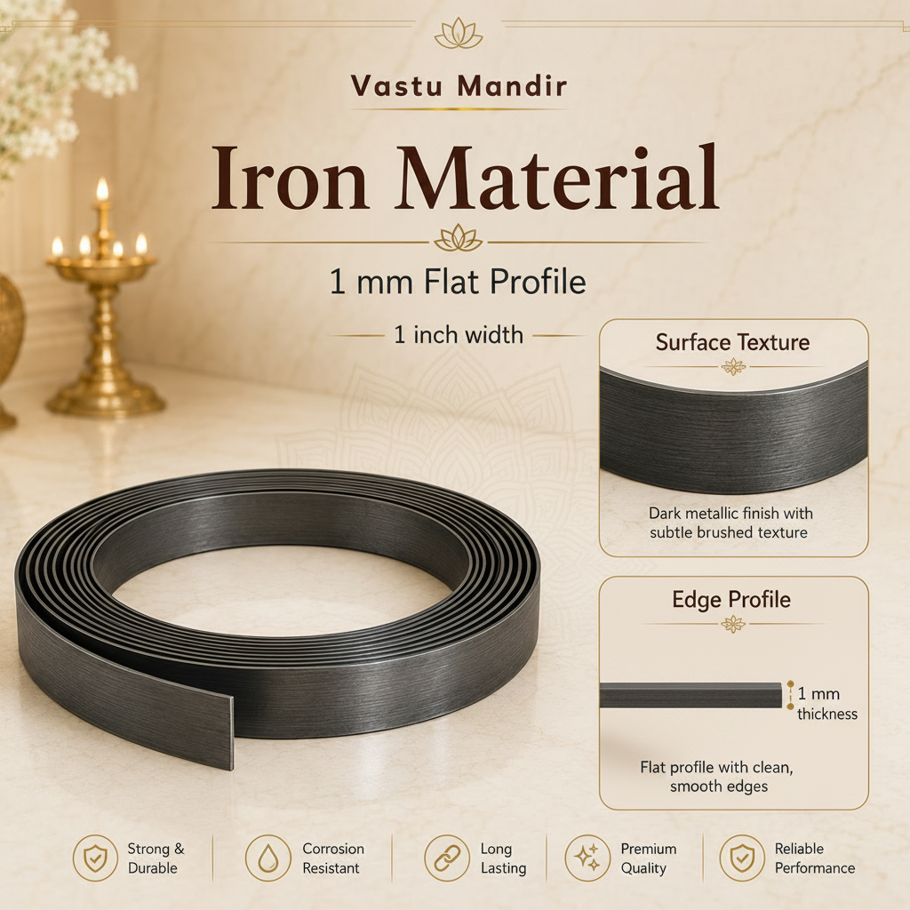 Iron Vastu strip material graphic showing flat profile, surface texture and edge shape