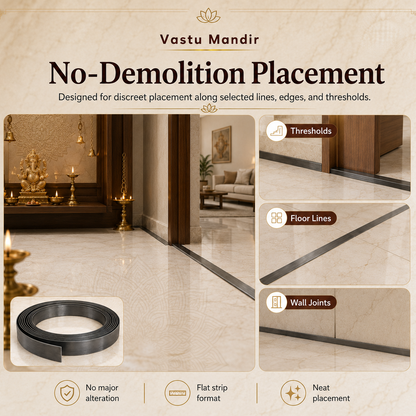 No-demolition iron Vastu strip placement at edges, thresholds and wall joints