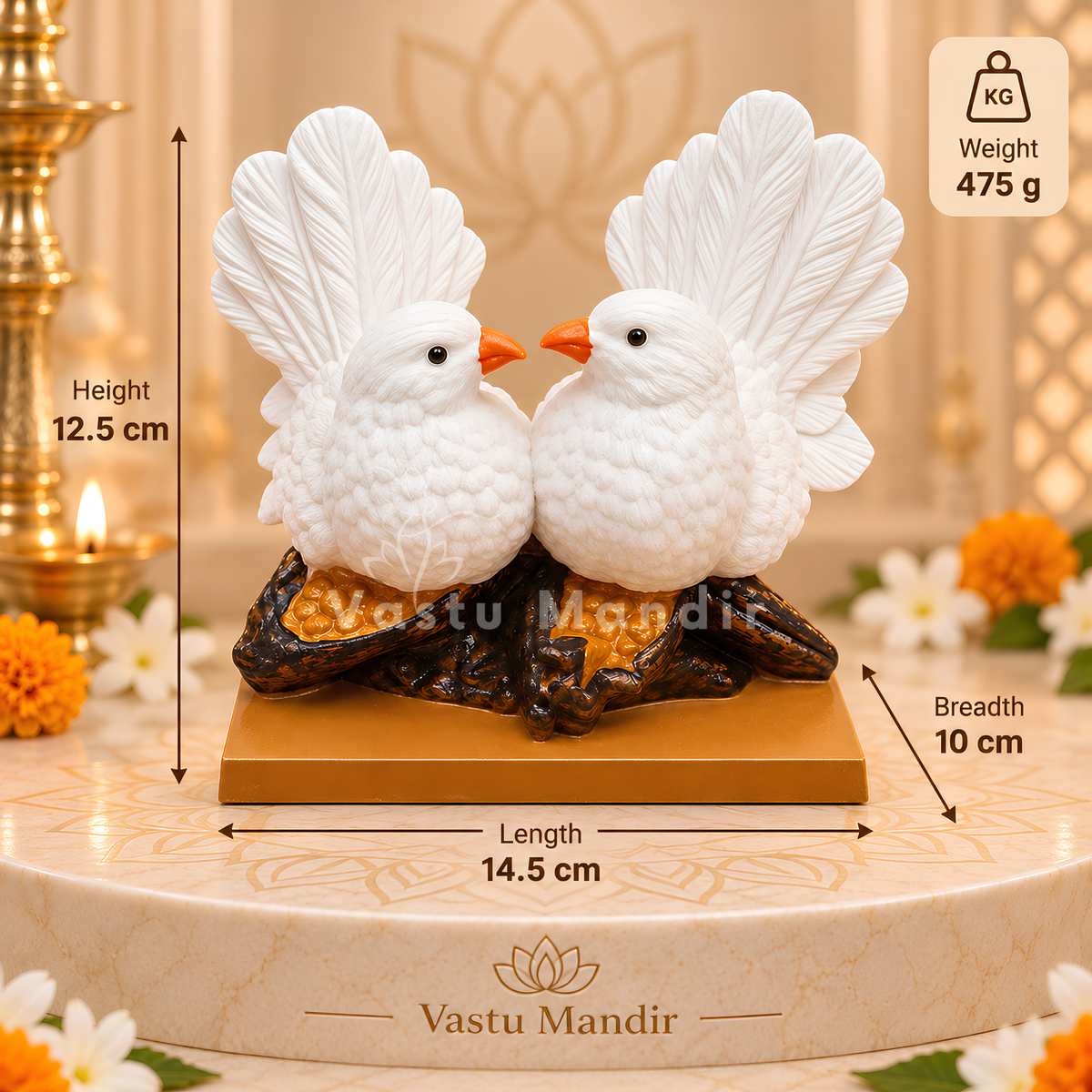 Graceful Love Birds Pair Resin Sculpture Vastu Remedy for Love, Harmony and Relationship Balance for Bedroom, Living Room and Couple Decor | 14.5 x 12.5 x 10 cm | 475 g