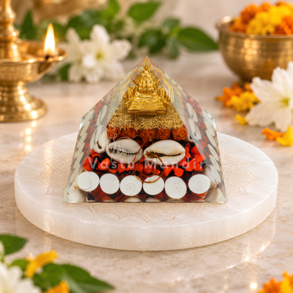 Mahalaxmi Orgonite Pyramid Vastu Remedy for Wealth Attraction, Prosperity Flow and North Zone Correction for Home, Office and Financial Spaces | 6.5 cm | 130 g