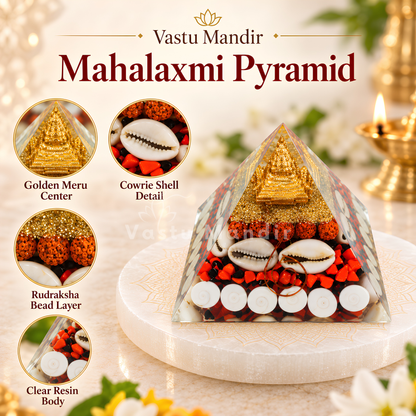 Mahalaxmi Orgonite Pyramid Vastu Remedy for Wealth Attraction, Prosperity Flow and North Zone Correction for Home, Office and Financial Spaces | 6.5 cm | 130 g