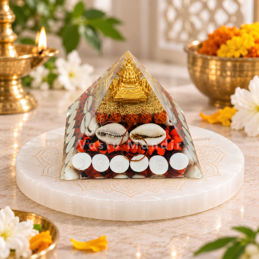 Mahalaxmi Orgonite Pyramid Vastu Remedy for Wealth Attraction, Prosperity Flow and North Zone Correction for Home, Office and Financial Spaces | 6.5 cm | 130 g