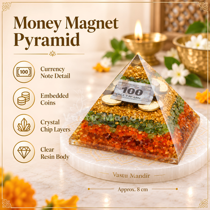 Money Magnet Pyramid Vastu Remedy for Opportunity Attraction, Prosperity Flow and Business Success for Office Desk, Shop Counter and Financial Growth Spaces | 8 cm | 130 g