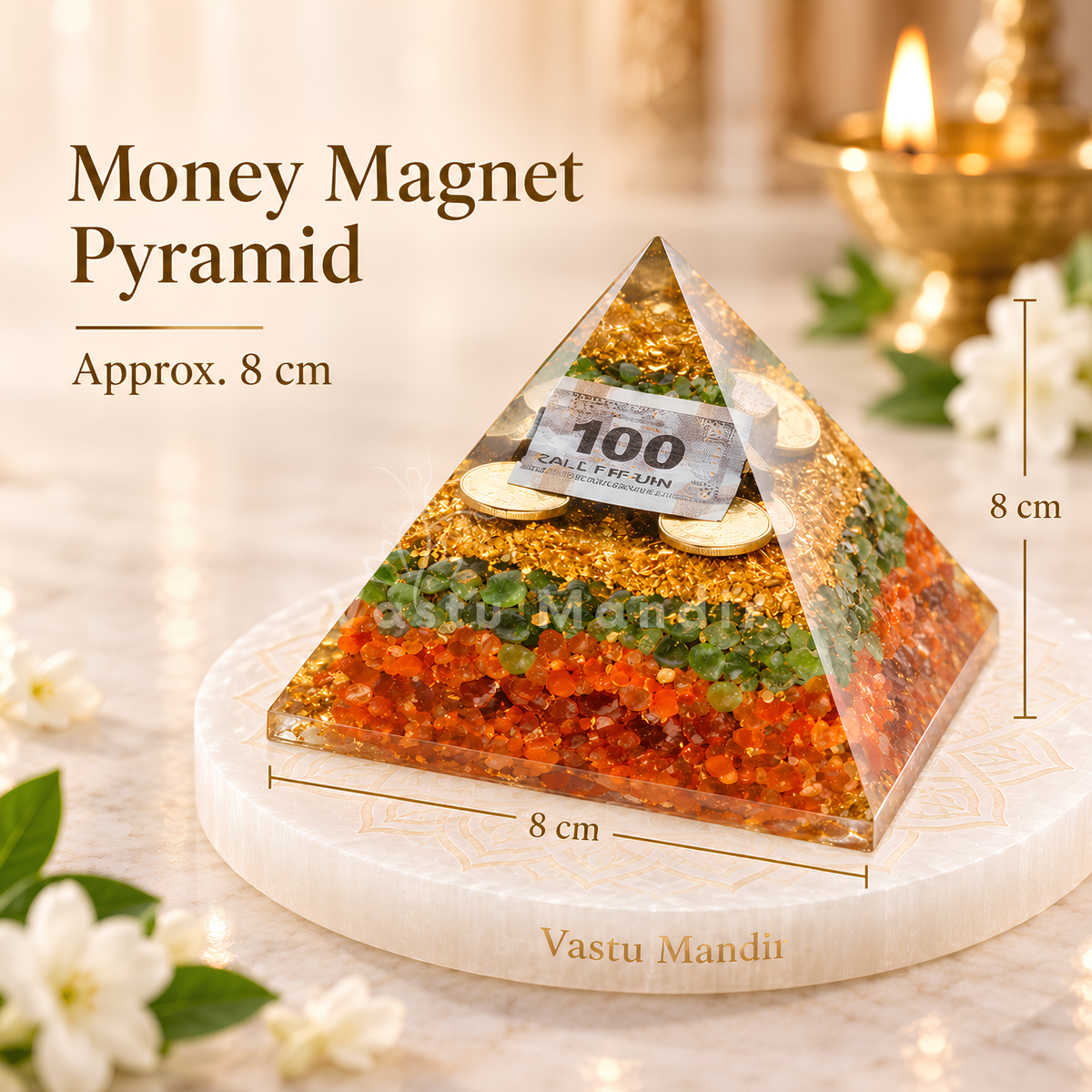 Money Magnet Pyramid Vastu Remedy for Opportunity Attraction, Prosperity Flow and Business Success for Office Desk, Shop Counter and Financial Growth Spaces | 8 cm | 130 g