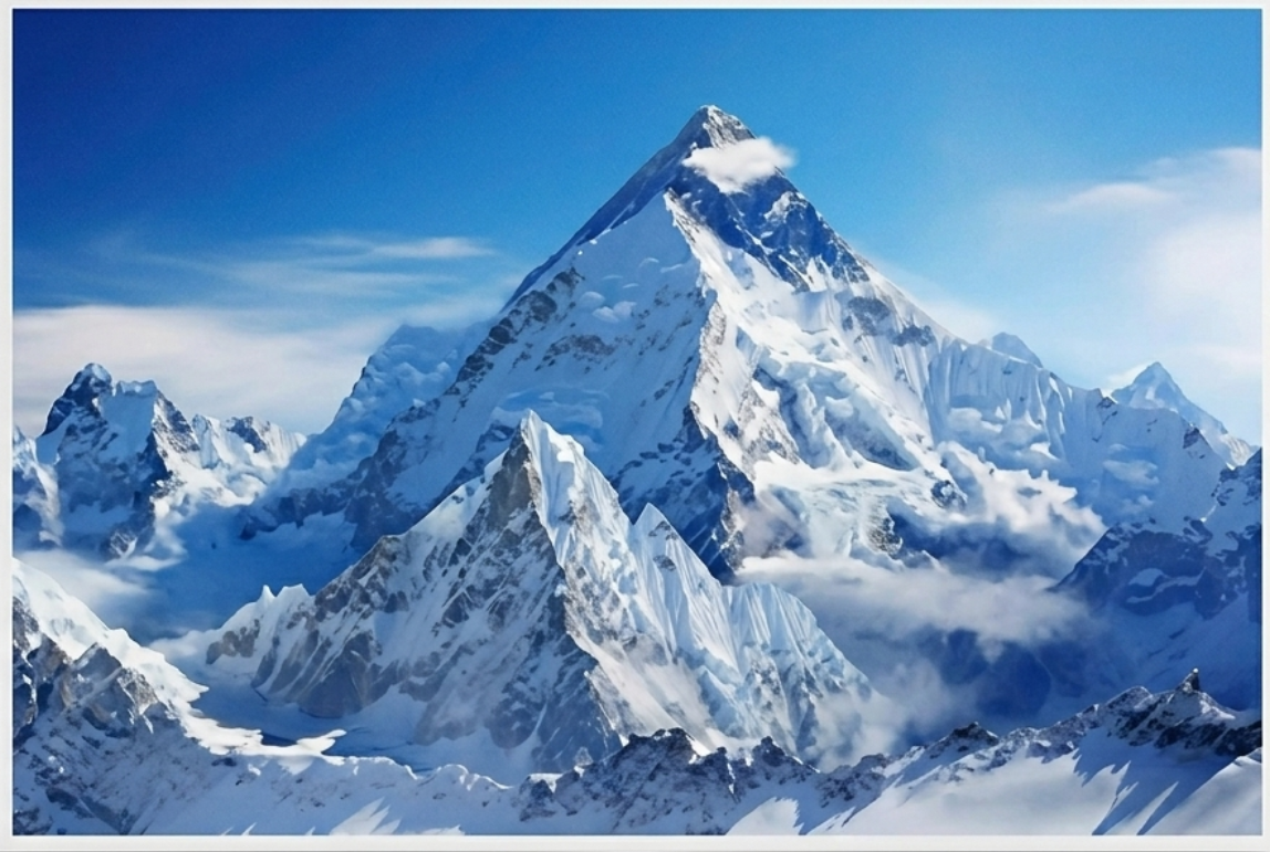 Mount Everest Mountain Wall Art with a clear blue sky