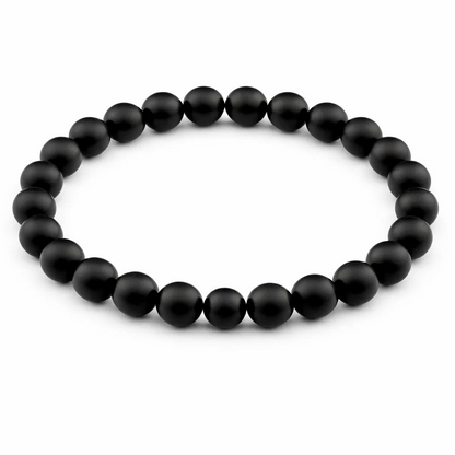 Black beaded bracelet on a white background