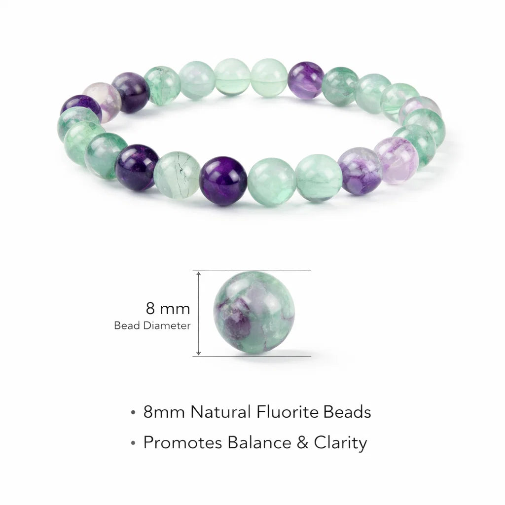 Natural Fluorite Crystal Bracelet – Vastu Remedy for Clear Mind & Aura Balance | 8mm Beads on a white background