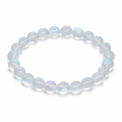 Natural White Aura Quartz Crystal beaded bracelet on a white background