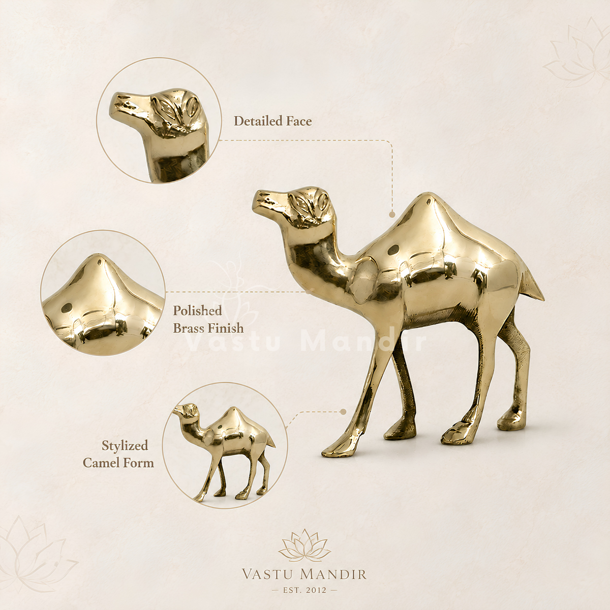 Plain Finish Brass Camel Idol Vastu Remedy for Career Progress, Business Stability and Endurance Support for Home and Office | 16 x 16 cm, 780 gm